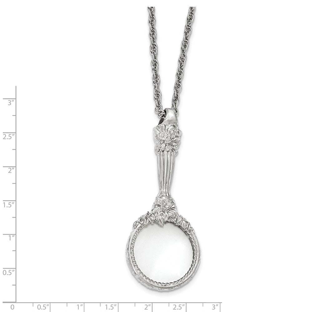 Silver-tone Textured Magnifying Glass Necklace