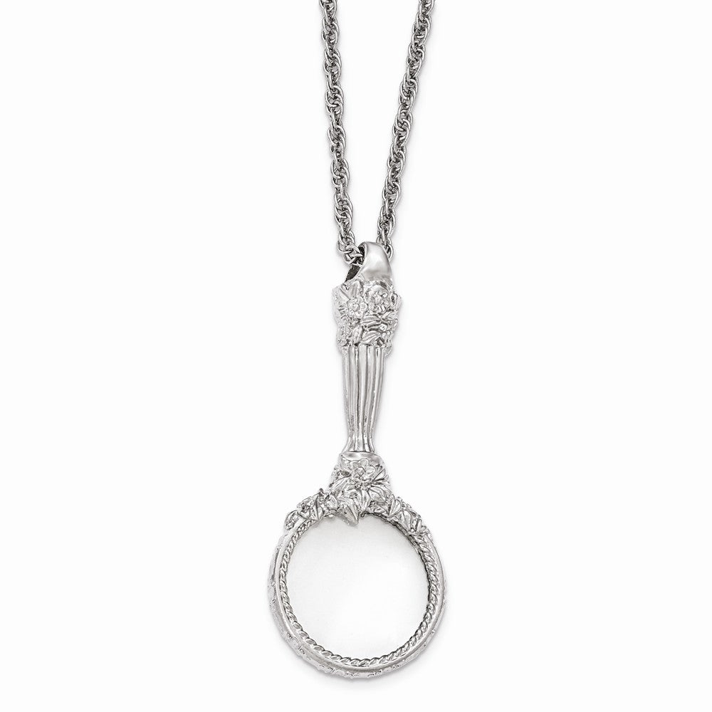 Silver-Tone Textured Necklace with 25mm Glass Magnifying Pendant 30 Elegant Design