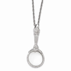 Silver-Tone Textured Necklace with 25mm Glass Magnifying Pendant 30 Elegant Design