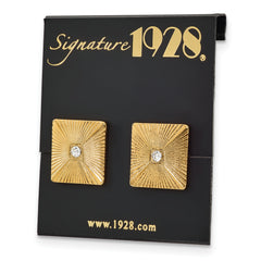 1928 Jewelry Gold-tone Textured and Clear Crystal Square Cuff Links
