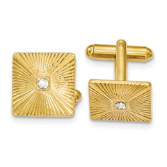 1928 Jewelry Gold-tone Textured and Clear Crystal Square Cuff Links