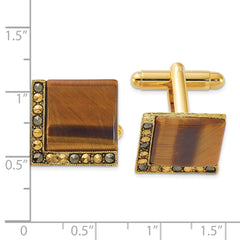 Gold-Tone Cuff Links with Tiger's Eye & Marcasite Vintage Gift Ready