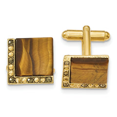 1928 Gold-tone Tiger Eye and Marcasite Cuff Links