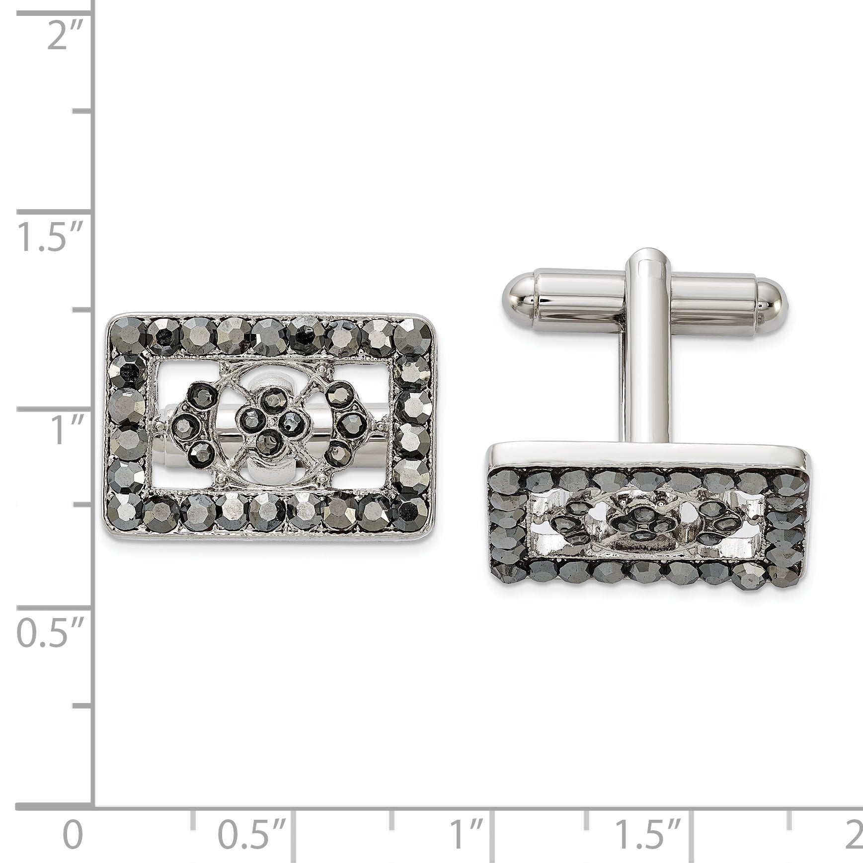 1928 Silver-tone Black Crystal Rectangle Cuff Links