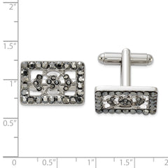 Sterling Silver Black Crystal Cuff Links with Polished Finish  Gift Ready