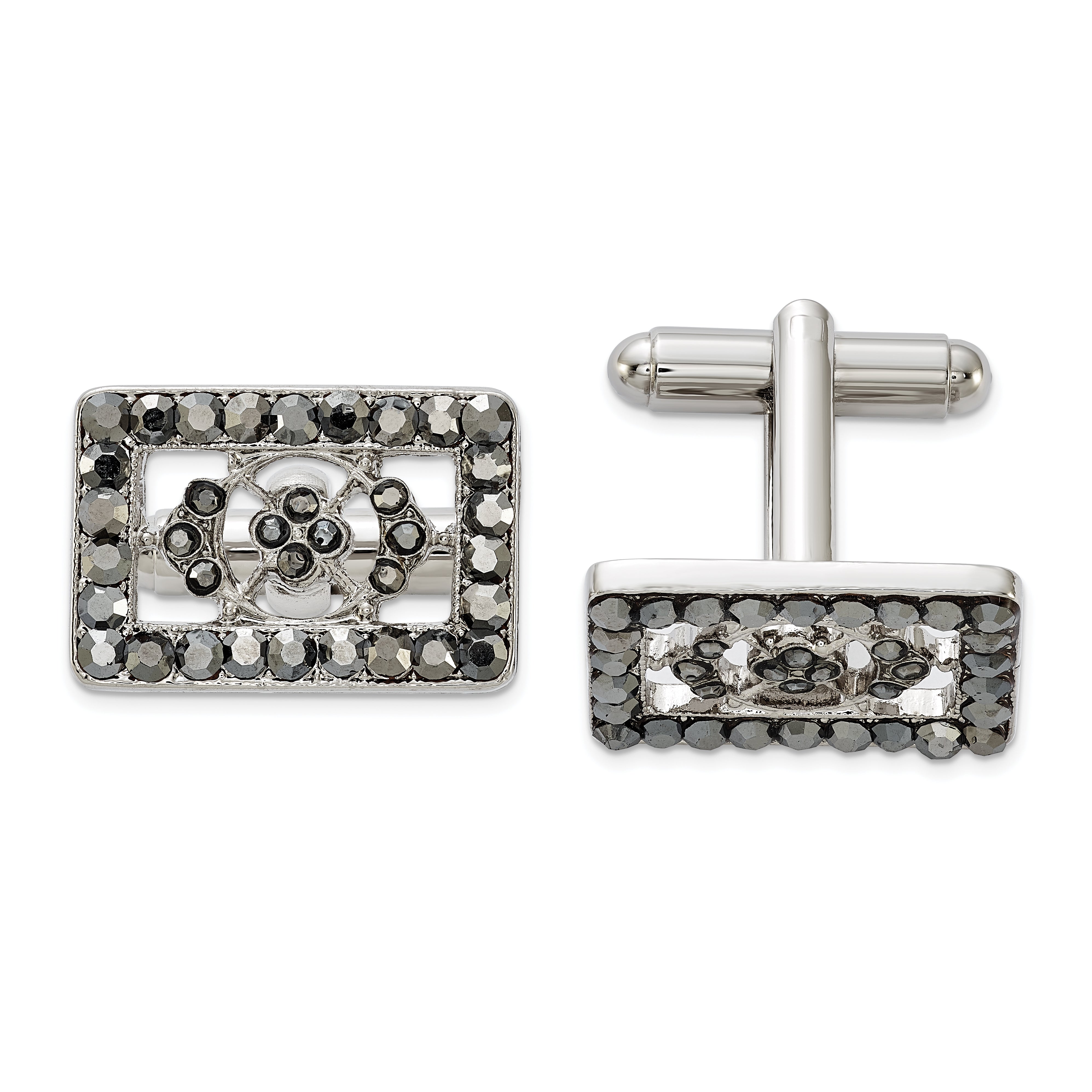1928 Silver-tone Black Crystal Rectangle Cuff Links