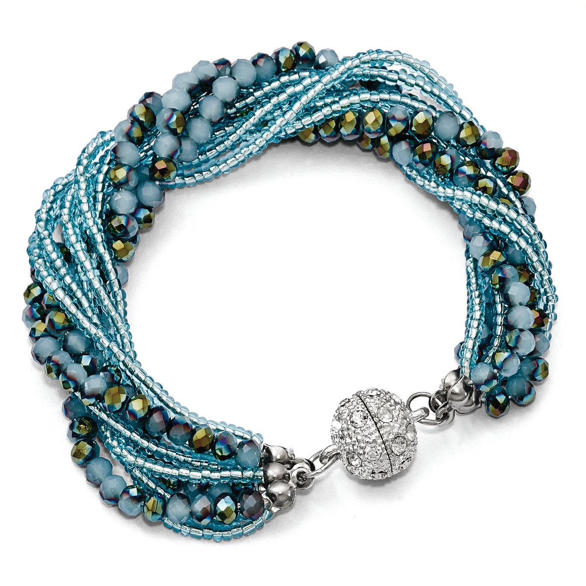 Blue & Clear Austrian & Czech Crystal WithGlass Beads Bracelet