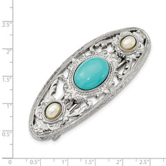 Silver-tone Acrylic Turquoise & Pearl Hair Barrette