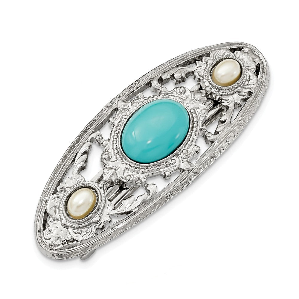 Sophia Jewelers Women's Acrylic Turquoise Pearl Hair Barrette Elegant Oval Design