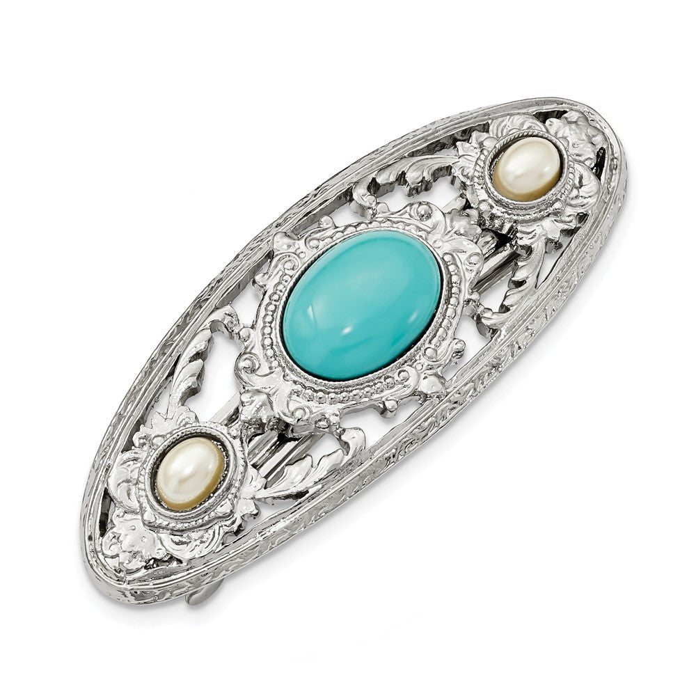Silver-tone Acrylic Turquoise & Pearl Hair Barrette