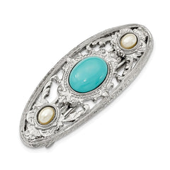 Silver-tone Acrylic Turquoise & Pearl Hair Barrette