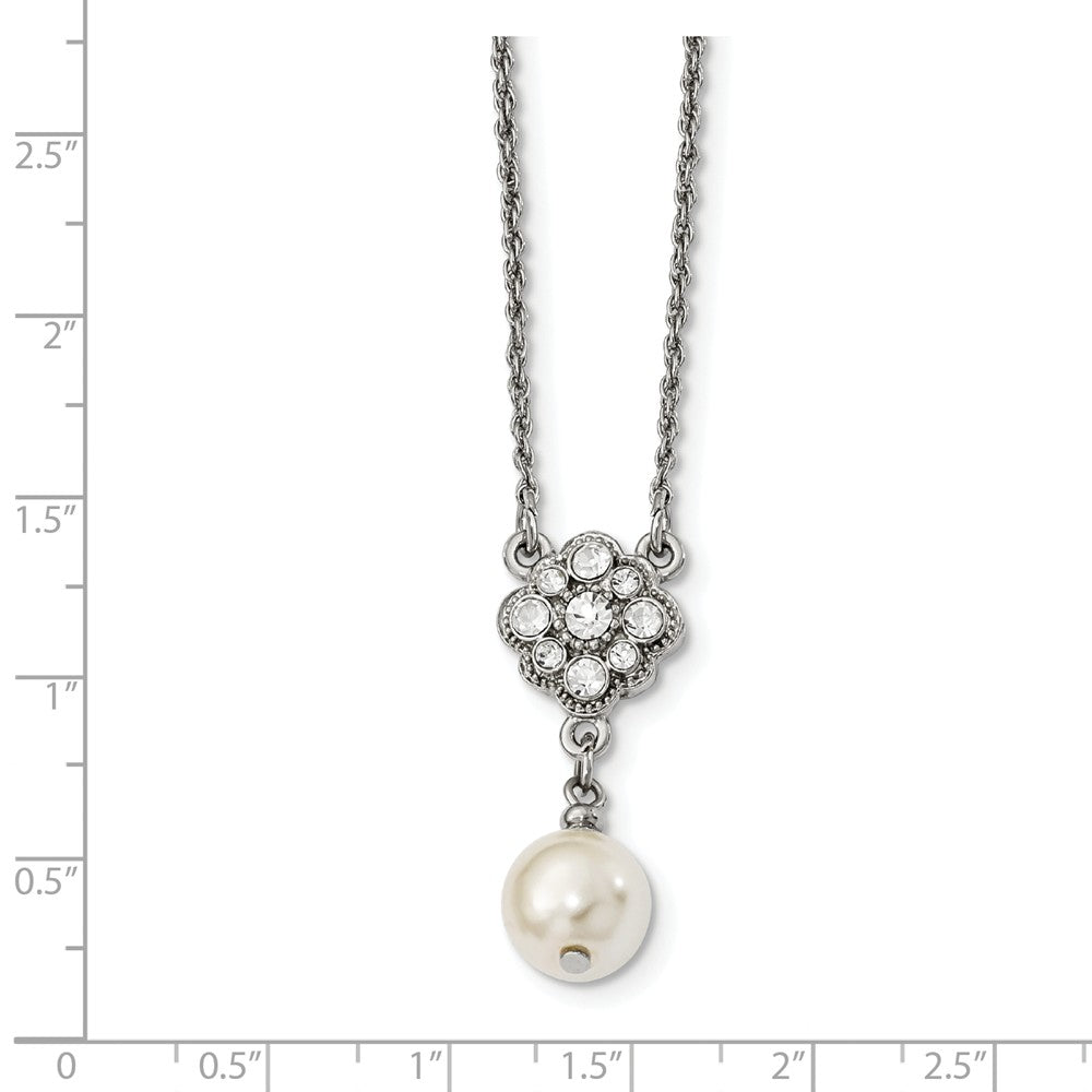 Silver-tone Crystal & Acrylic Pearl 16in w/3in ext. Necklace