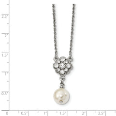 Silver-tone Crystal & Acrylic Pearl 16in w/3in ext. Necklace