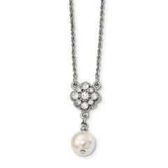 Silver-Tone Crystal & Acrylic Pearl Adjustable Necklace: Elegant Rope Chain Design