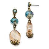 Brass-tone Glass Bead Dangle Post Earrings