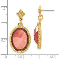 Gold-Tone Pink Acrylic Dangle Earrings with Oval Checkered Design