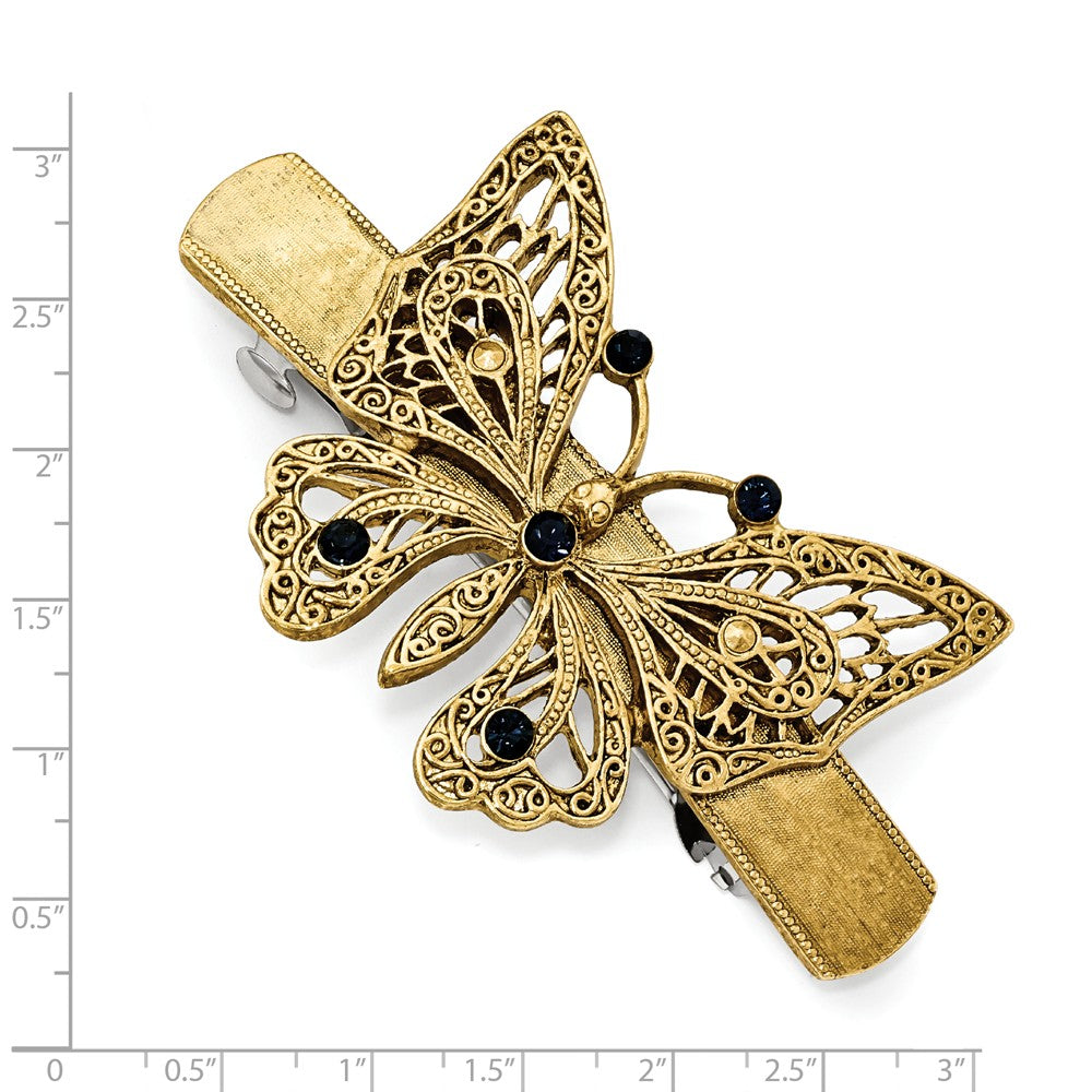 Gold-tone Blue Crystal Butterfly Hair Barrette
