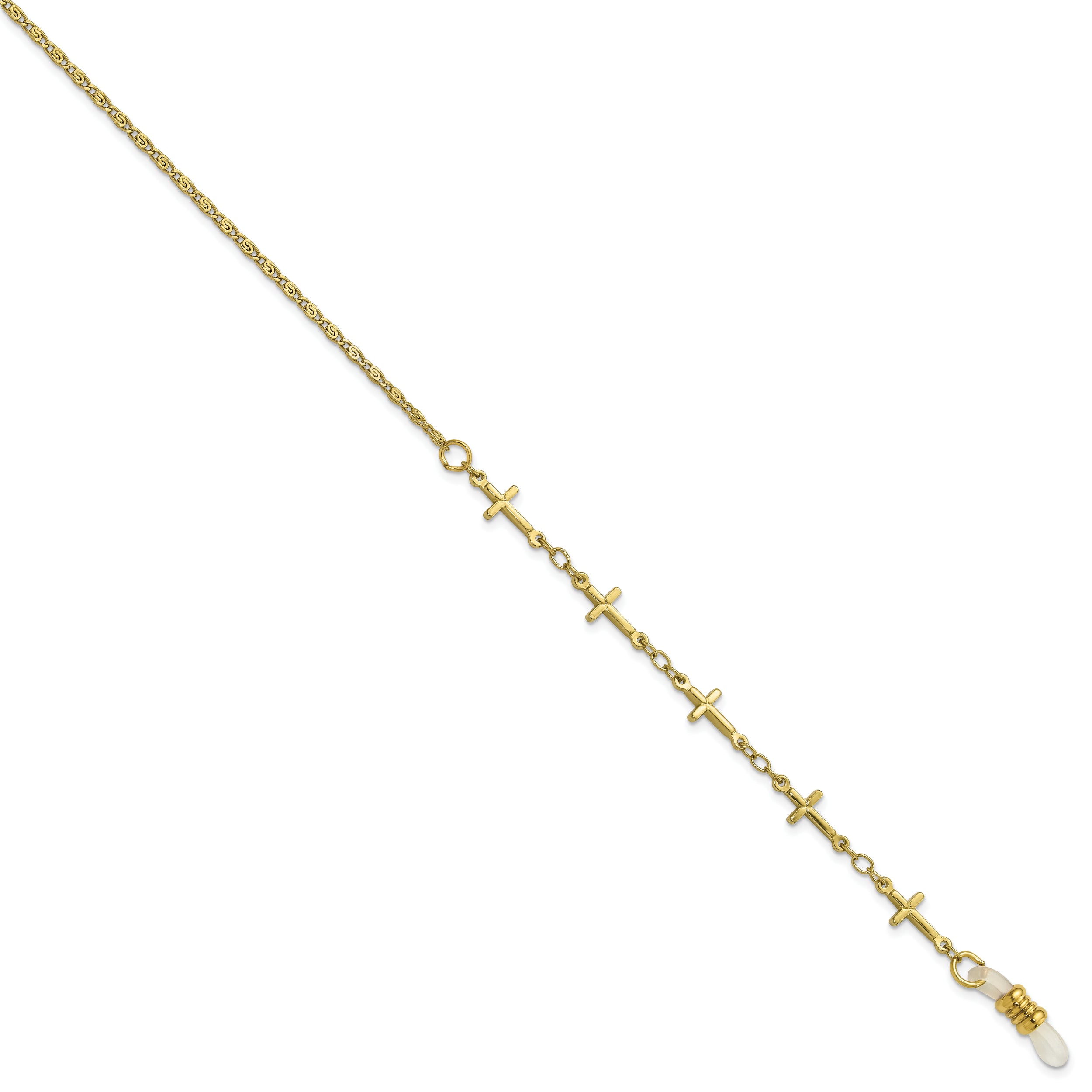 Gold-Tone Eyeglass Holder Necklace with Vintage Cross Accent