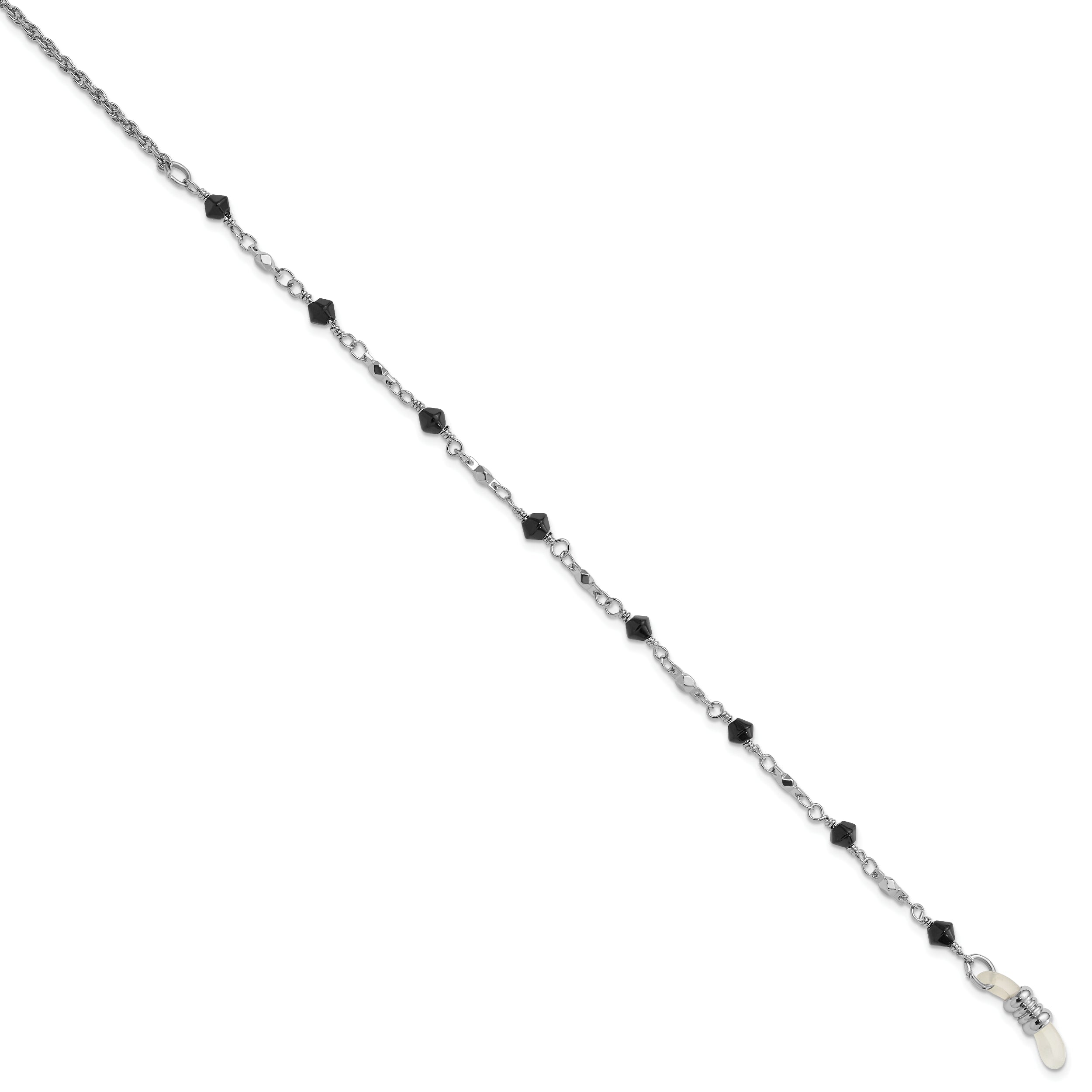 Silver-Tone Eyewear Holder Necklace with Black Glass Beads 32 Inch