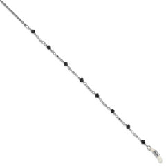 Silver-Tone Eyewear Holder Necklace with Black Glass Beads 32 Inch