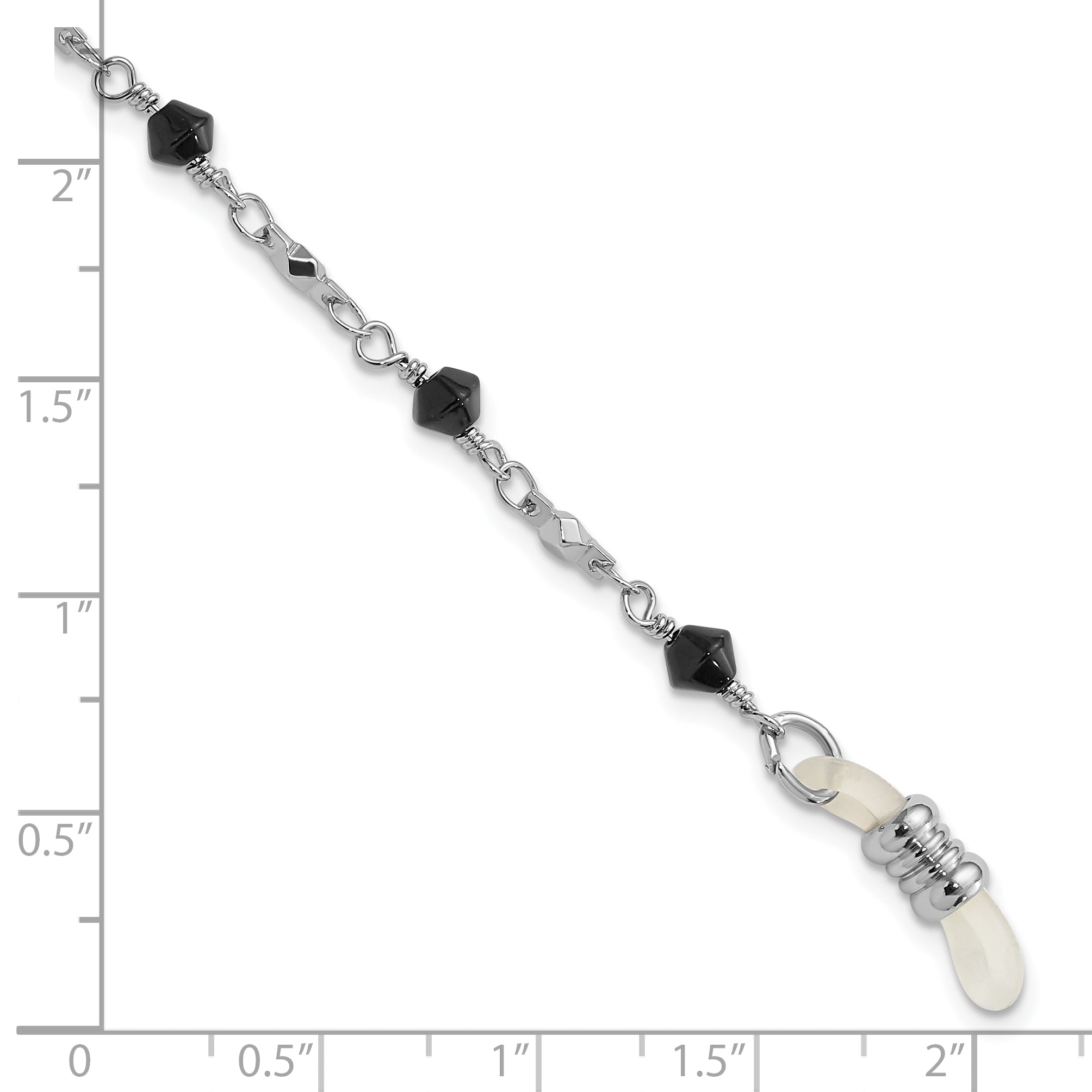 Silver-Tone Eyewear Holder Necklace with Black Glass Beads 32 Inch