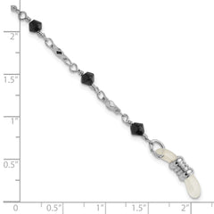 Silver-Tone Eyewear Holder Necklace with Black Glass Beads 32 Inch