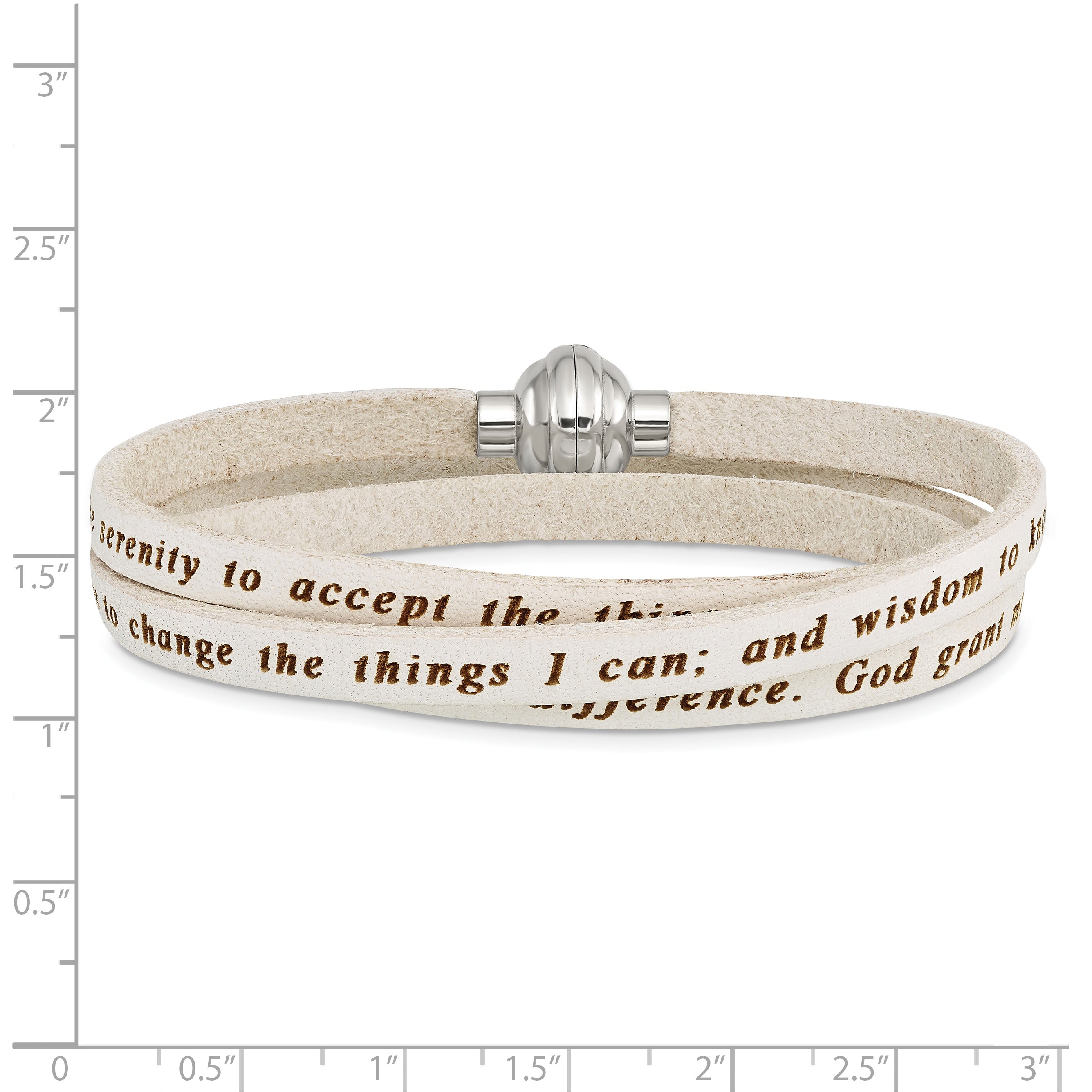 AMEN Stainless Steel Serenity Prayer White Leather Wrap with Magnetic Clasp 23.5 Inch Bracelet