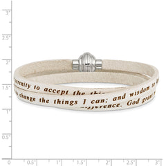 AMEN Stainless Steel Serenity Prayer White Leather Wrap with Magnetic Clasp 23.5 Inch Bracelet