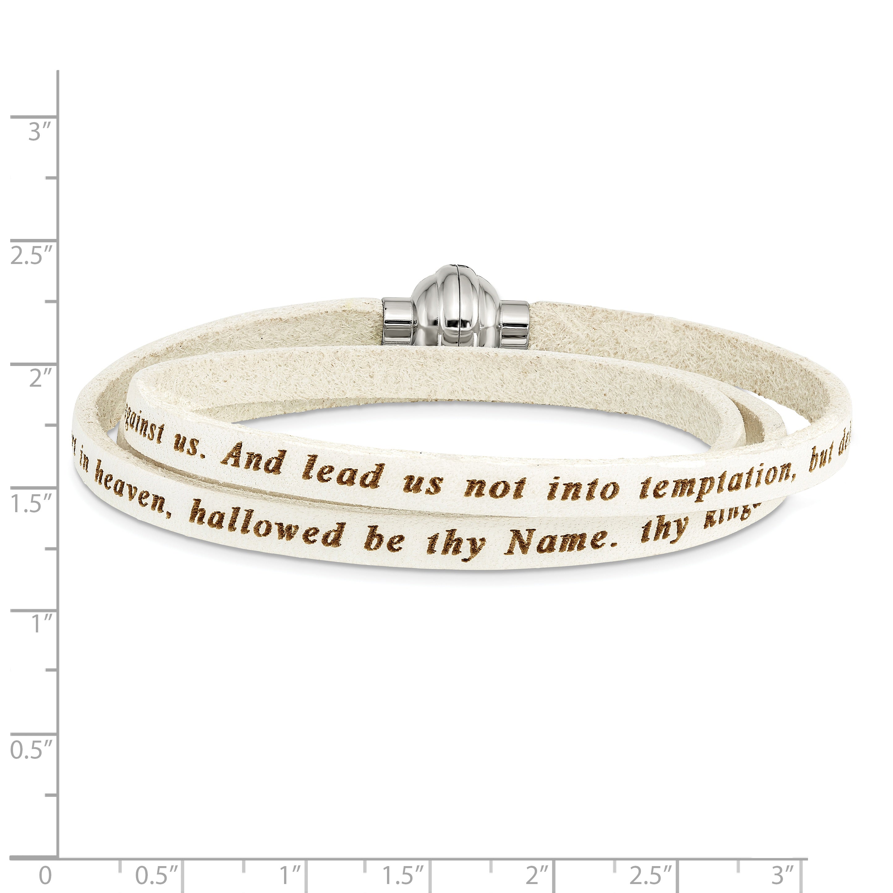 AMEN Stainless Steel Lord's Prayer White Leather Wrap with Magnetic Clasp with Magnetic Clasp 23.5 Inch Bracelet