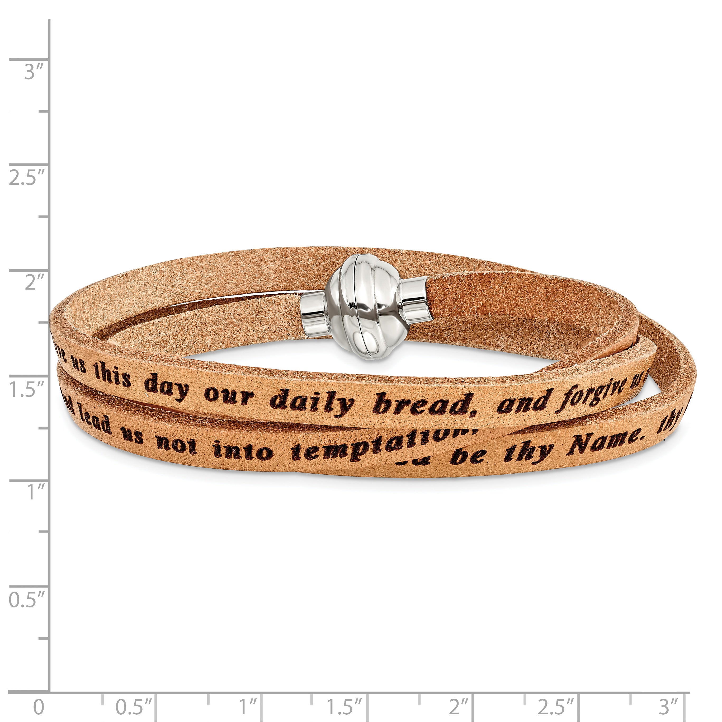 AMEN Stainless Steel Lord's Prayer Tan Leather Wrap with Magnetic Clasp with Magnetic Clasp 23.5 Inch Bracelet