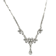 1928 Jewelry Silver-tone Sparkling Clear Crystals from Swarovski Teardrop Adjustable 15 inch Vintage Style Necklace with 3 inch extension