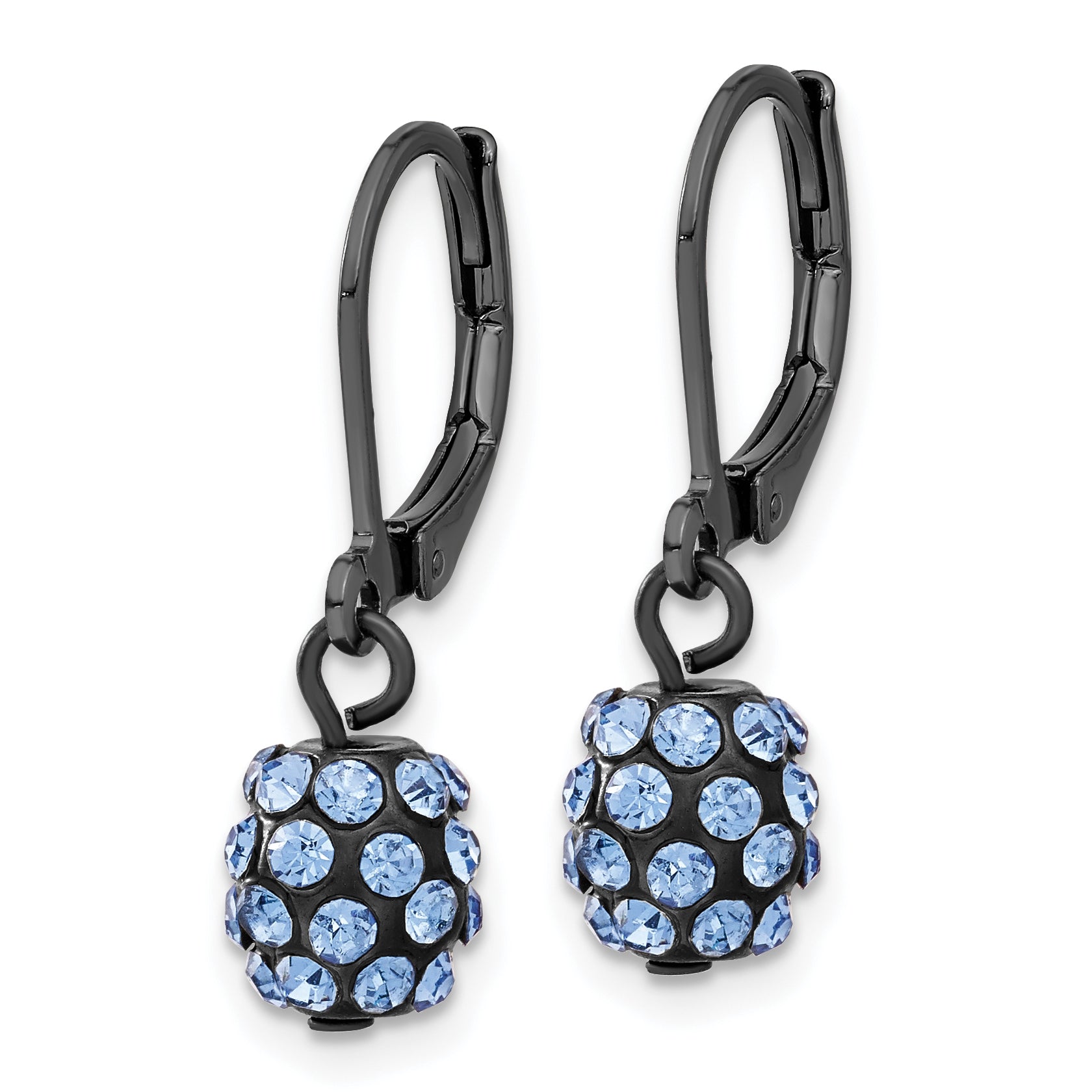 1928 Black-plated Blue Glass Stone Ball Leverback Earrings