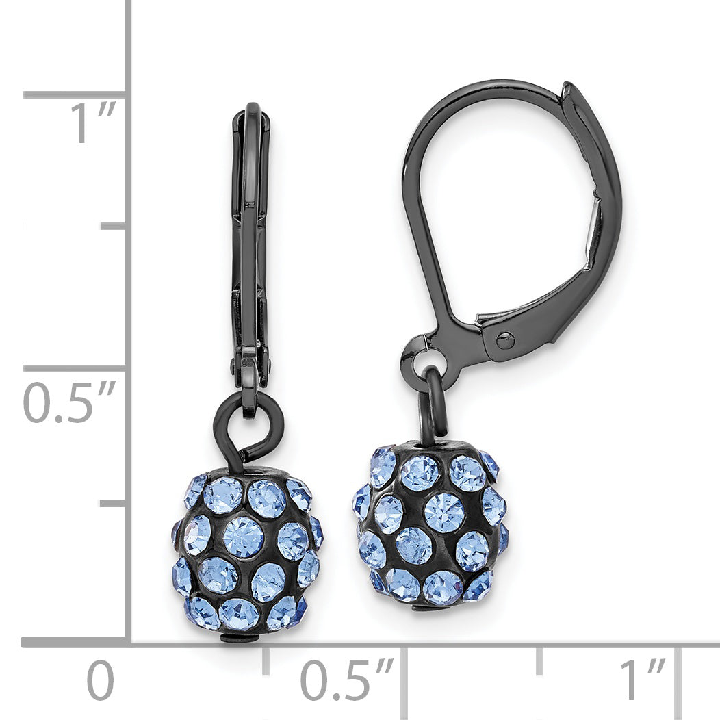 1928 Black-plated Blue Glass Stone Ball Leverback Earrings