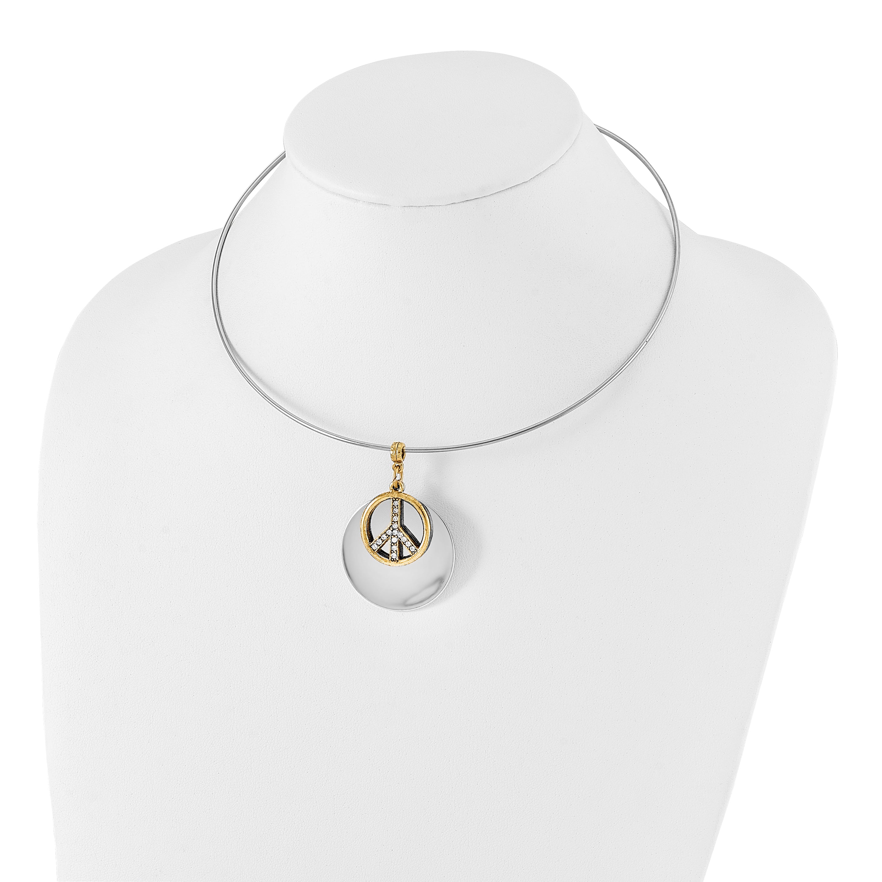 Sophia Jewelers Polished Two-Tone Crystal Choker with Peace Charm
