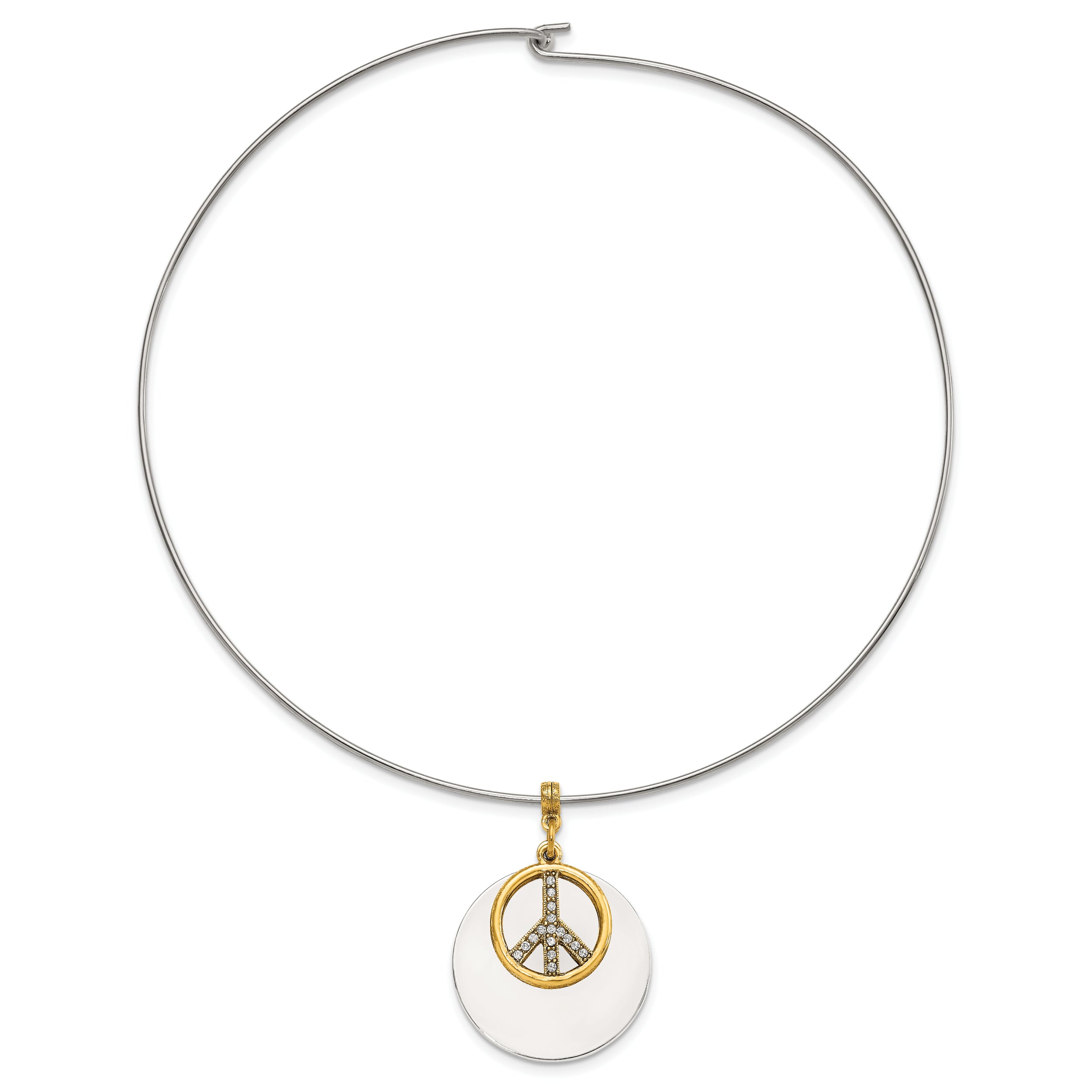 Sophia Jewelers Polished Two-Tone Crystal Choker with Peace Charm