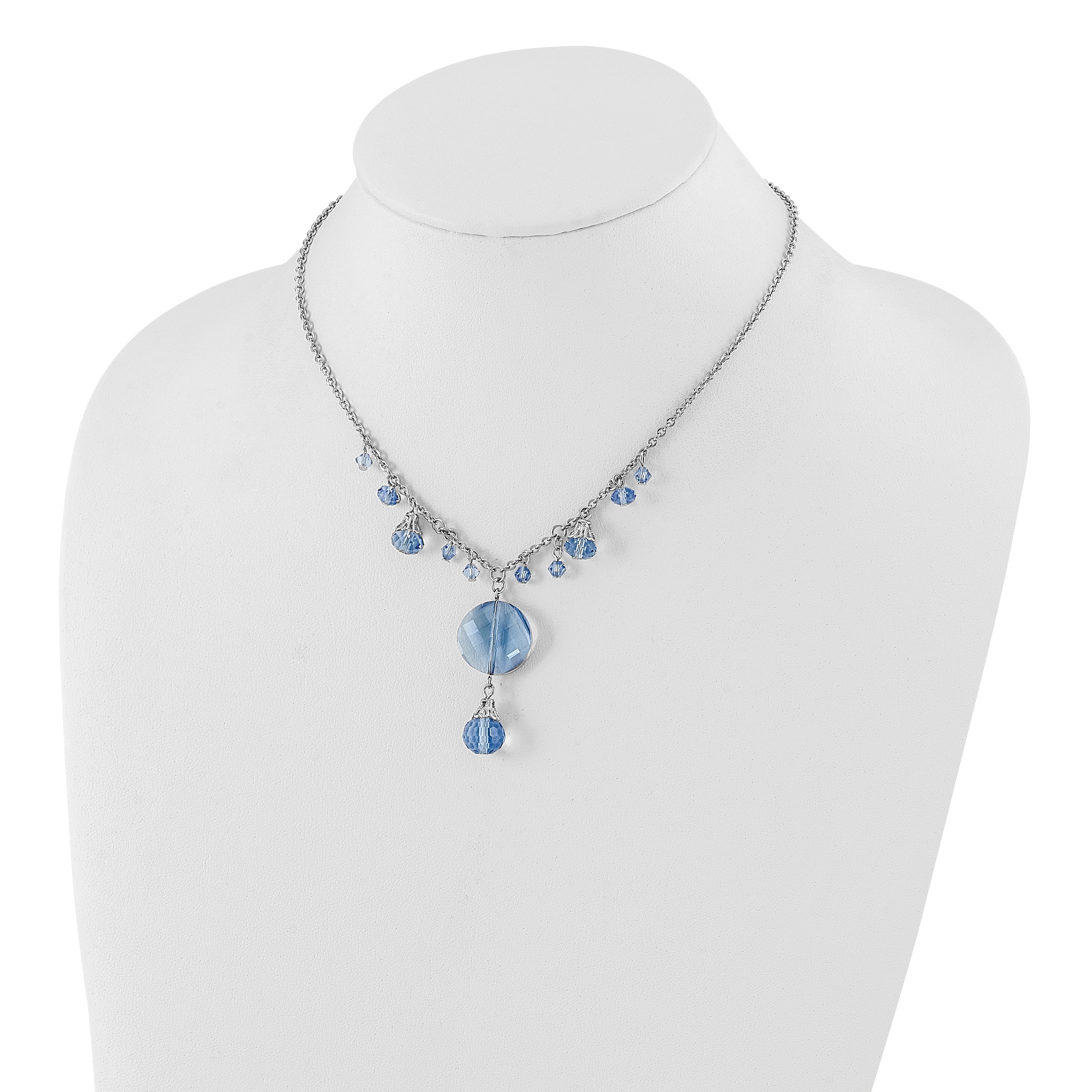 Sophia Jewelers Vintage-Inspired Silver Tone Necklace with Blue Glass Beads