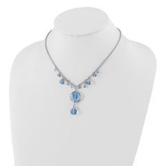 1928 Jewelry Silver-tone Light Blue Faceted Glass Dangle Beads 16 inch Necklace with 3 inch extension