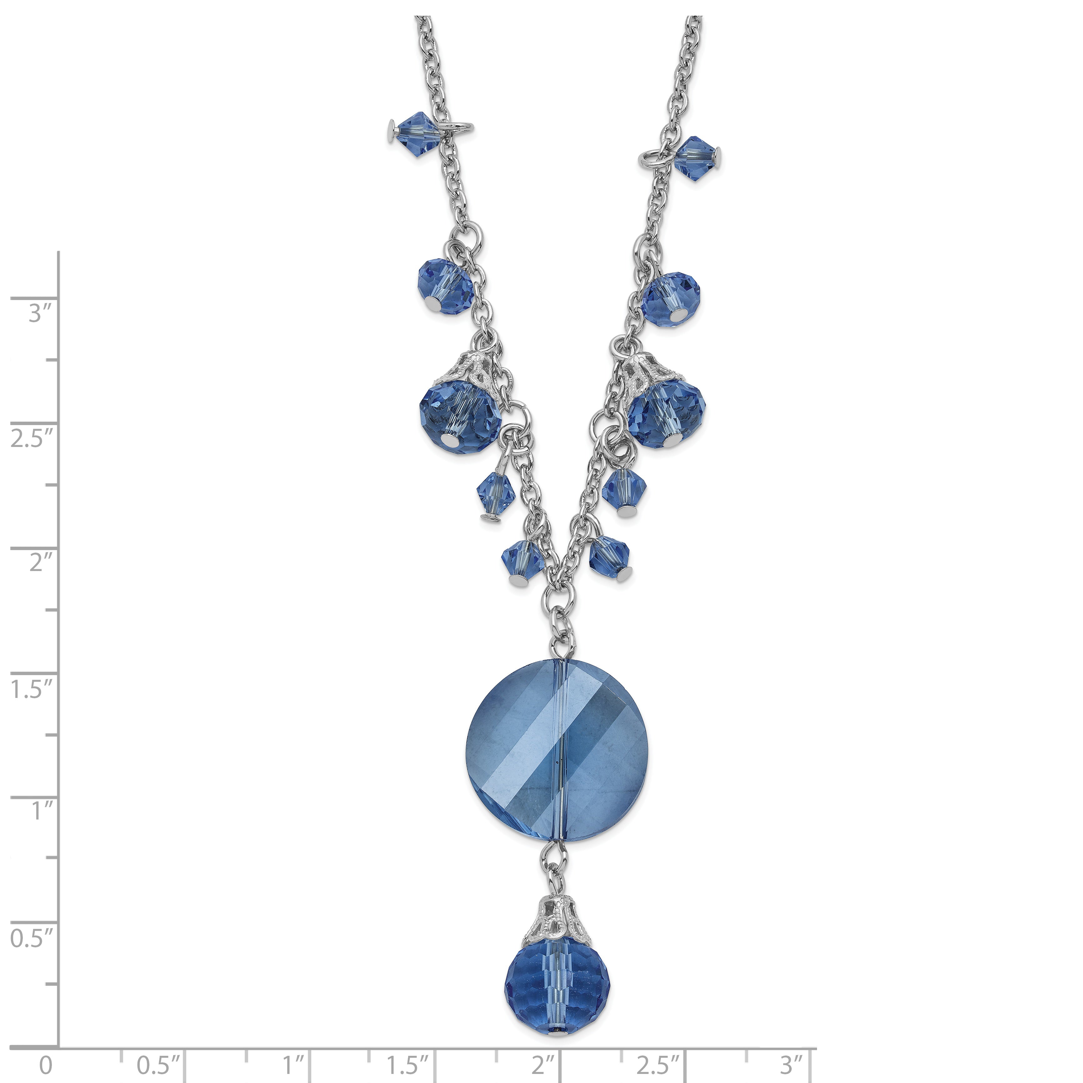 1928 Jewelry Silver-tone Light Blue Faceted Glass Dangle Beads 16 inch Necklace with 3 inch extension
