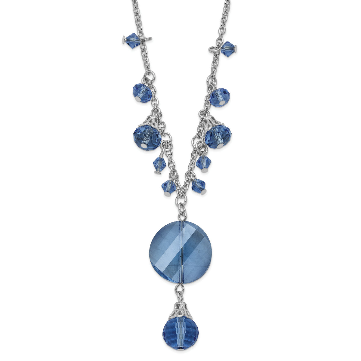 1928 Jewelry Silver-tone Light Blue Faceted Glass Dangle Beads 16 inch Necklace with 3 inch extension