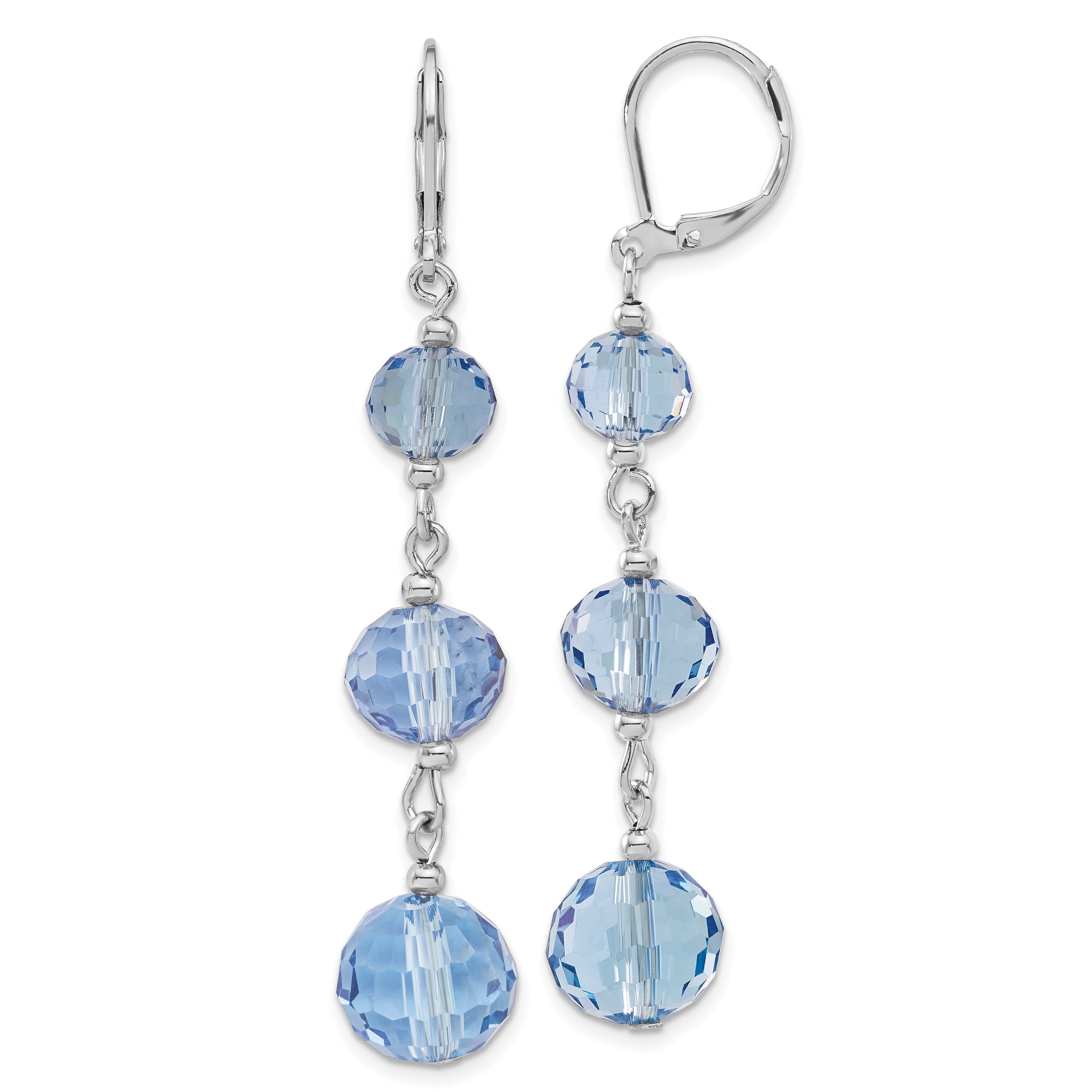 1928 Jewelry Silver-tone Graduated Light Blue Glass Faceted Beads Dangle Leverback Earrings