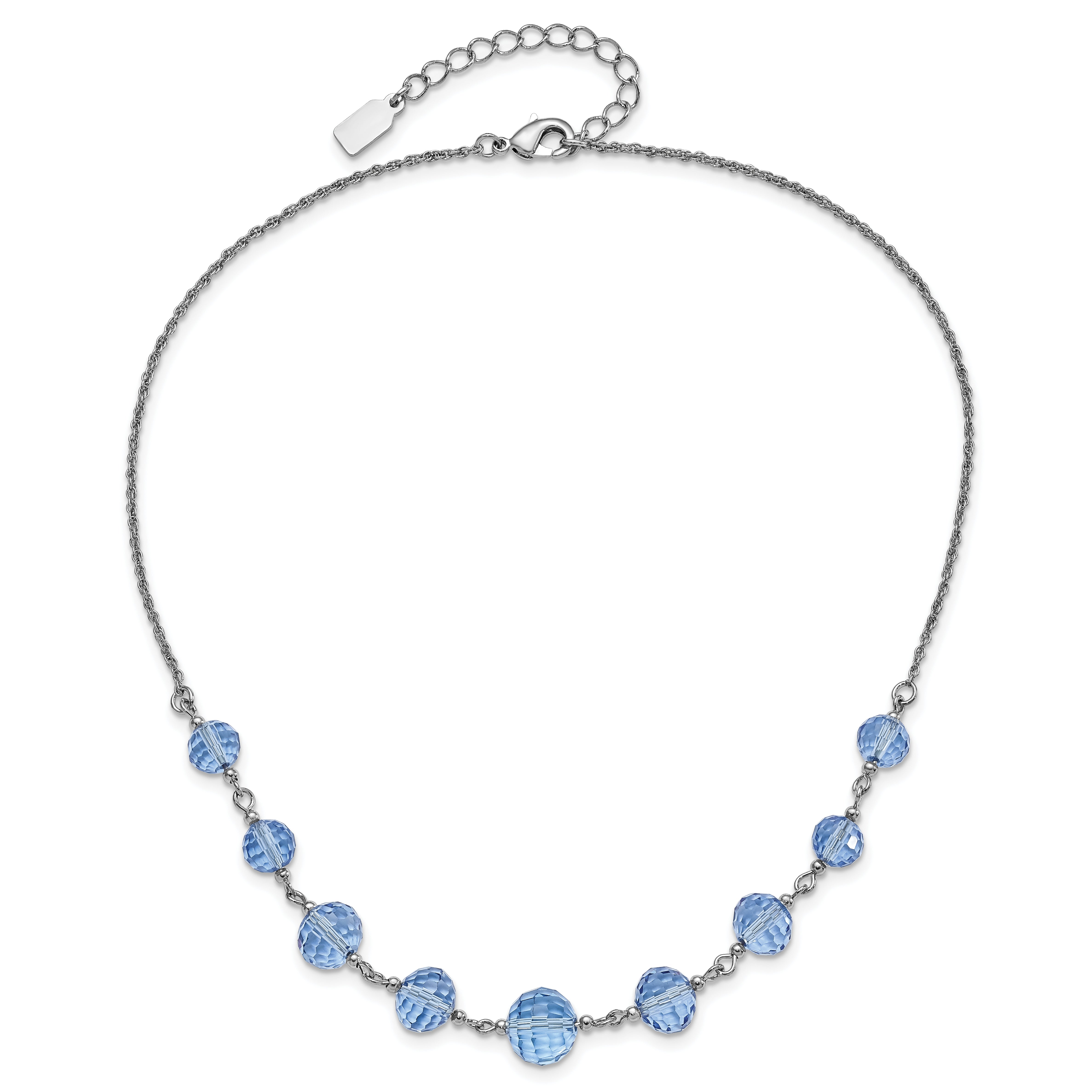 1928 Silver-tone Light Blue Glass Faceted Graduated Bead 16 inch Necklace with 3 inch extension