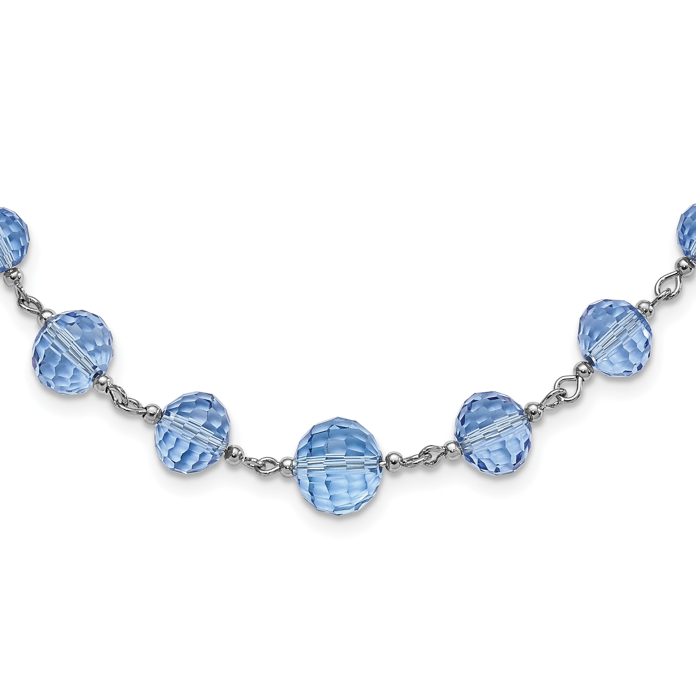 1928 Silver-tone Light Blue Glass Faceted Graduated Bead 16 inch Necklace with 3 inch extension