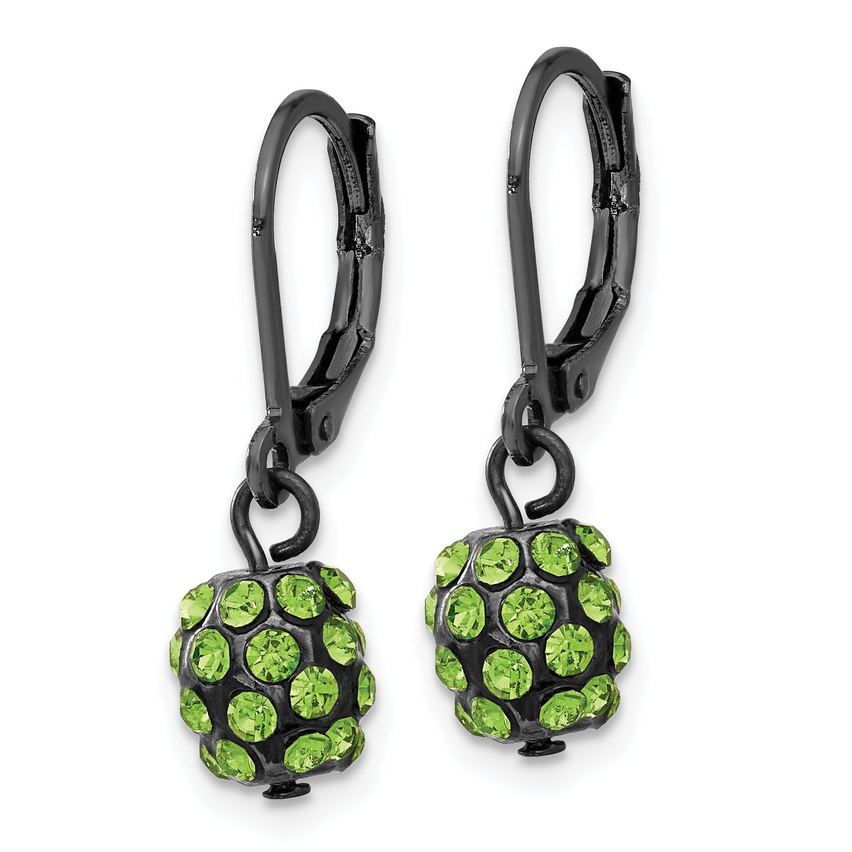 Black-Plated Glass Drop Earrings with Green Stone | Vintage-Inspired Leverback Design