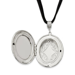 Vintage-Inspired Silver-Tone Locket Necklace with Simulated Pearl, 30 Suede Cord