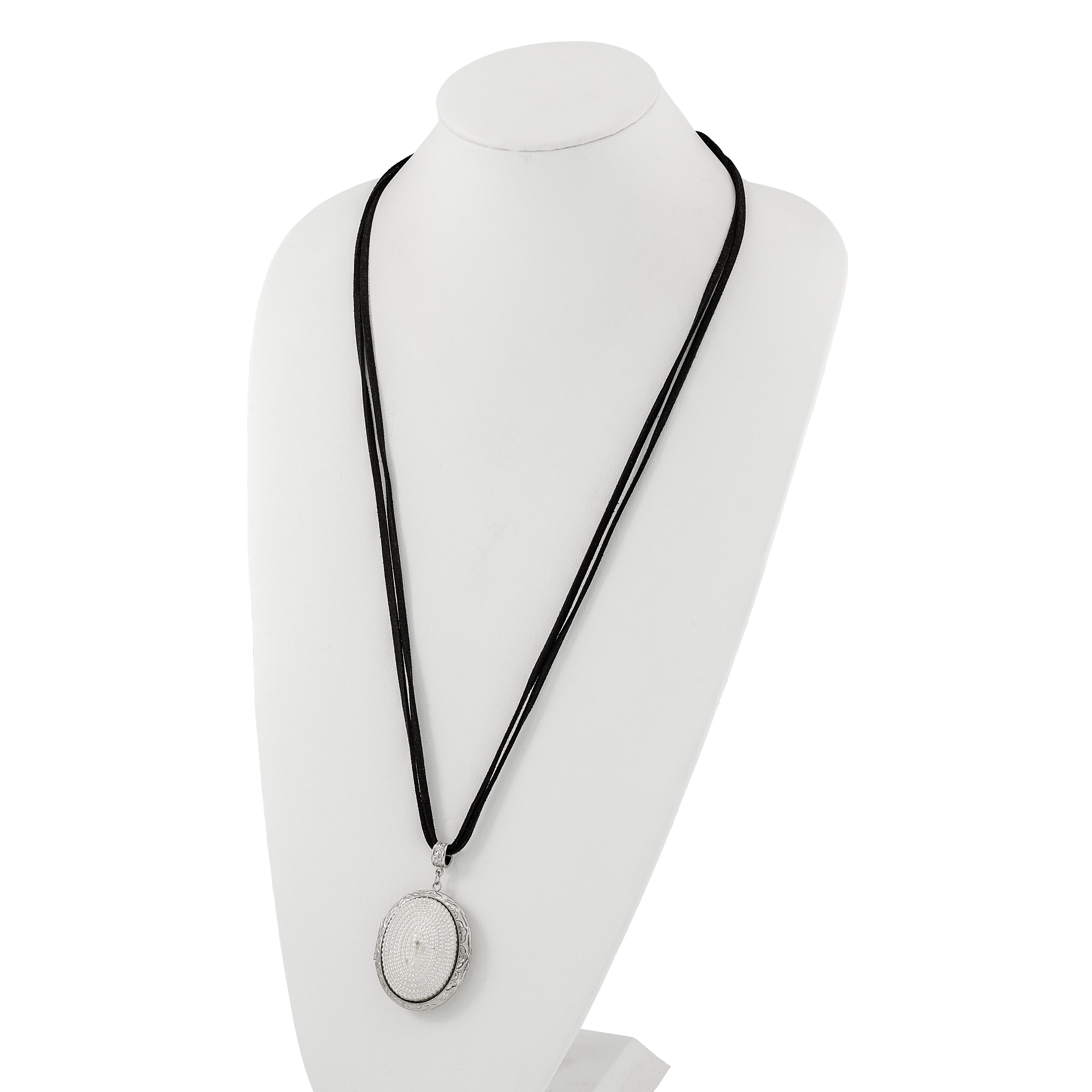 Vintage-Inspired Silver-Tone Locket Necklace with Simulated Pearl, 30 Suede Cord