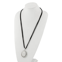 Vintage-Inspired Silver-Tone Locket Necklace with Simulated Pearl, 30 Suede Cord