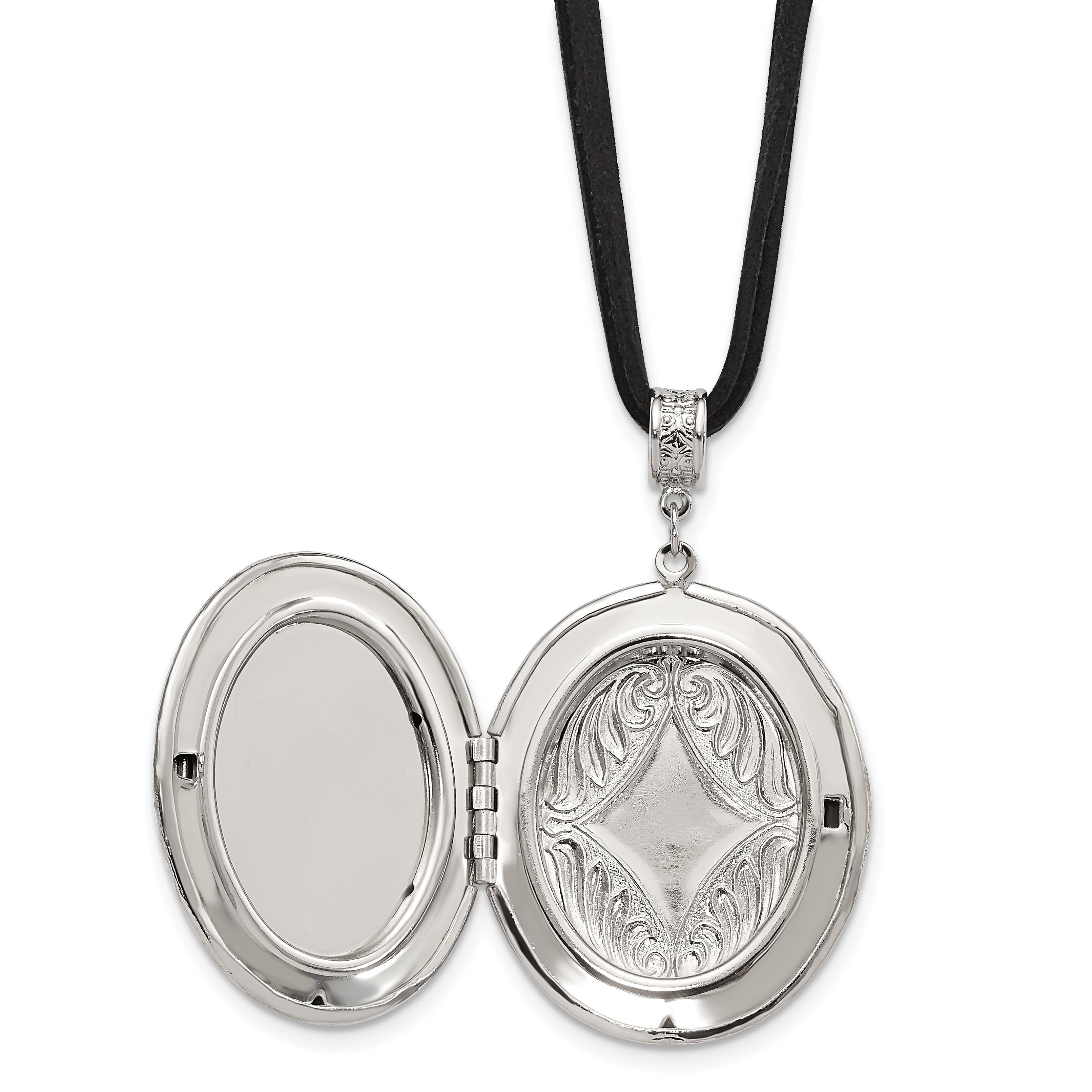 Vintage-Inspired Silver-Tone Locket Necklace with Simulated Pearl, 30 Suede Cord