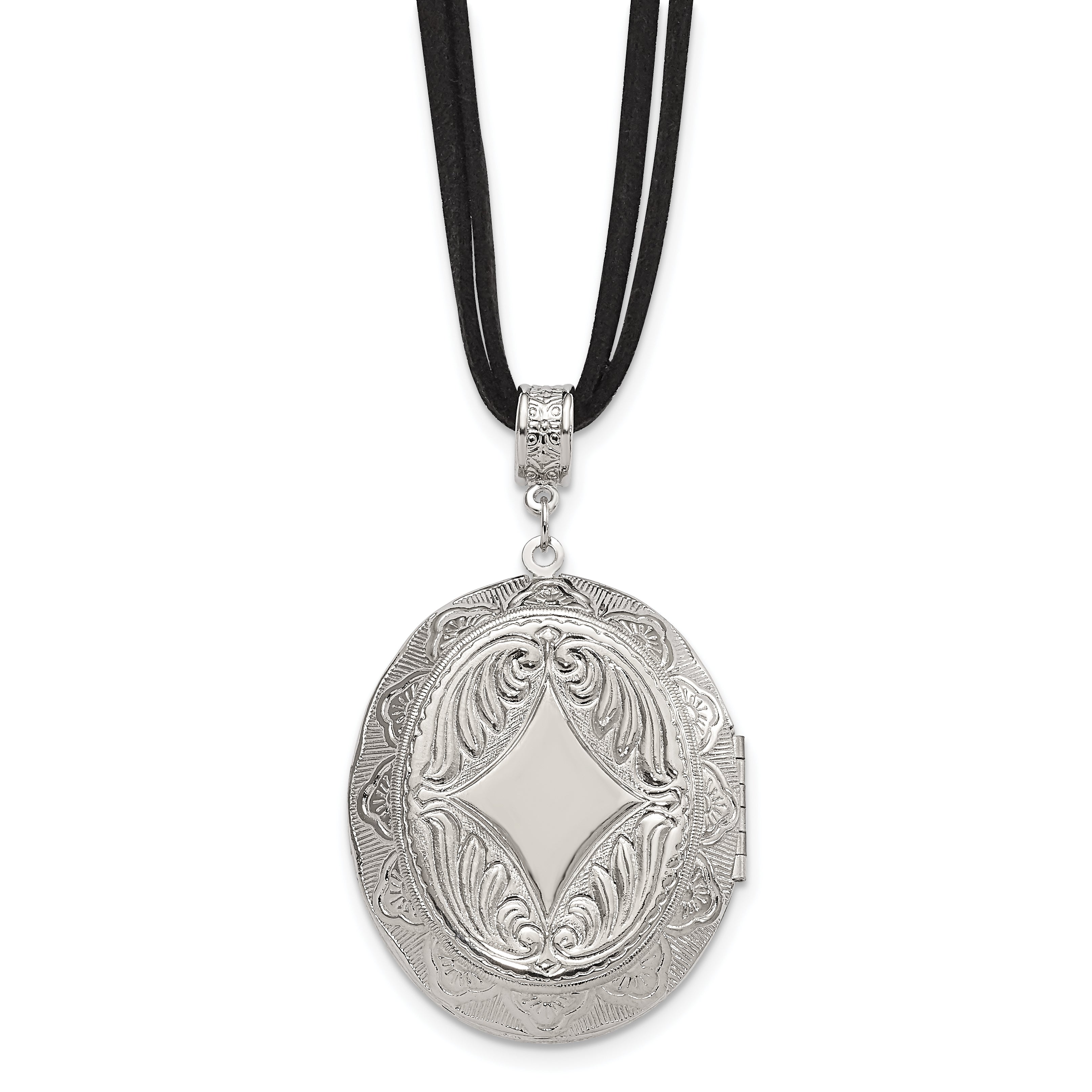 Vintage-Inspired Silver-Tone Locket Necklace with Simulated Pearl, 30 Suede Cord