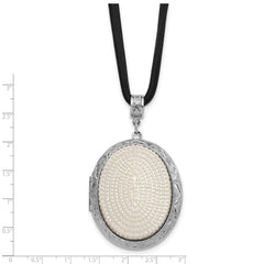 Vintage-Inspired Silver-Tone Locket Necklace with Simulated Pearl, 30 Suede Cord