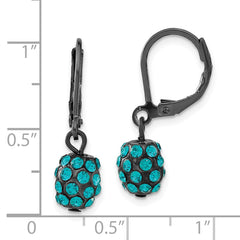 Women's Black-Plated Teal Glass Stone Dangle Earrings Vintage-Inspired Leverback Design
